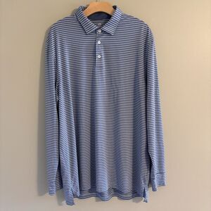 Southern Tide Men’s XL Long Sleeved Polo Blue Striped Stretch Lightweight